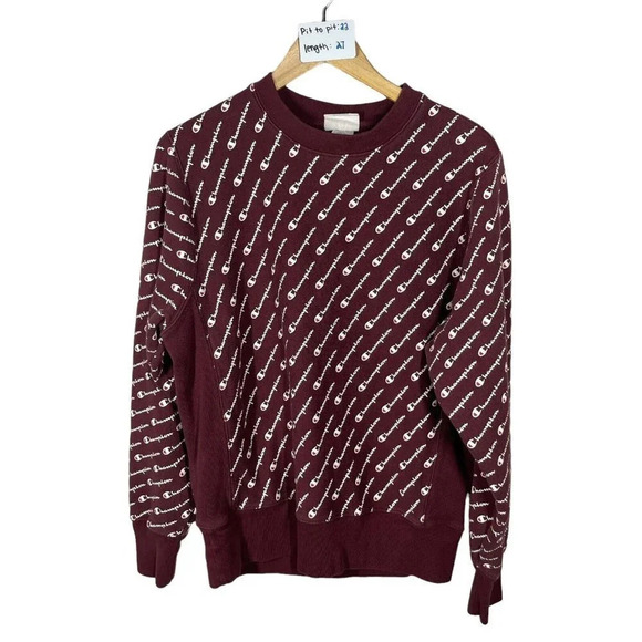 Champion Reverse Weave All Over Logo Sweatshirt Size M Crew Neck Long Sleeve - Picture 1 of 6